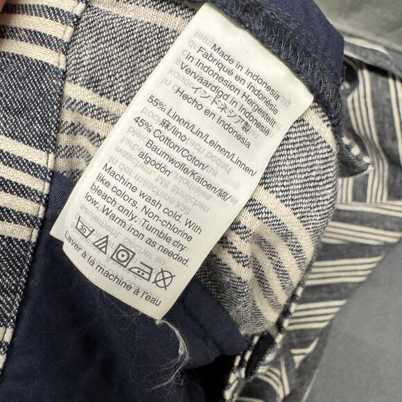 Madewell Paperbag Pants Womens 4 Blue Linen Cotton Stripe Belted Coastal Crop - Picture 8 of 10